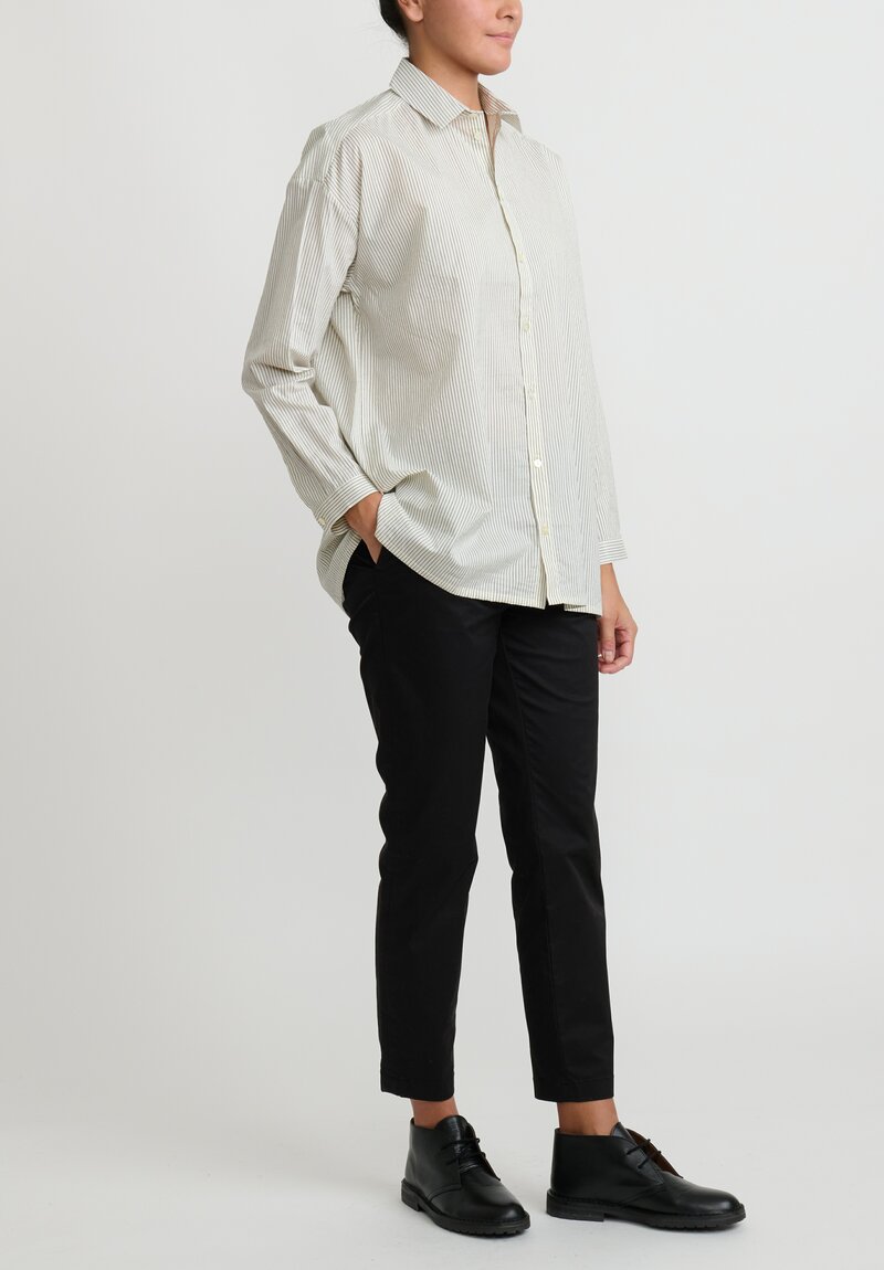 Toogood Cotton Silk Striped Draughtsman Shirt in White and Black 