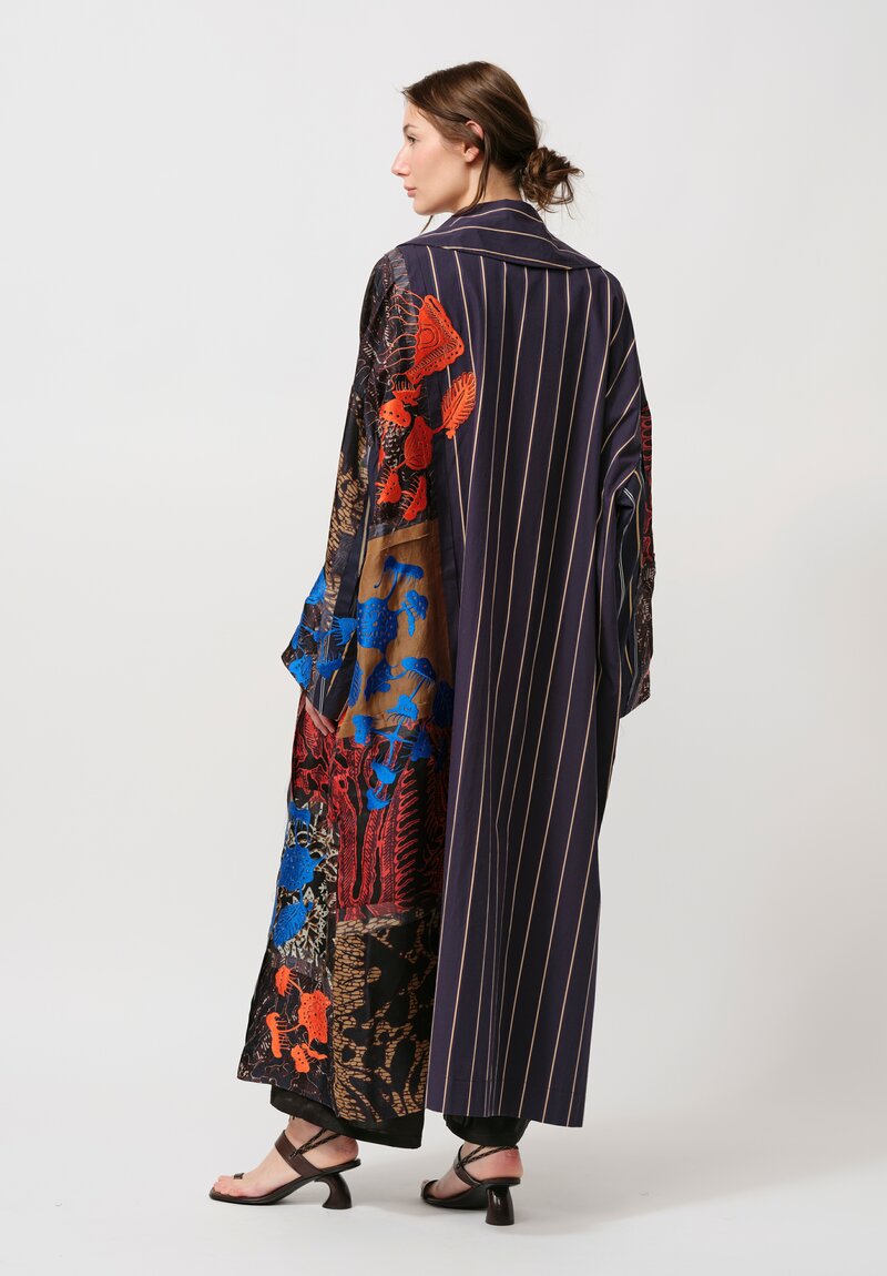 Biyan Embroidered Organza Patchwork ''Heyer'' Coat in Blue Multicolor	