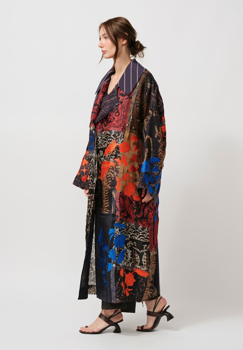 Biyan Embroidered Organza Patchwork ''Heyer'' Coat in Blue Multicolor	