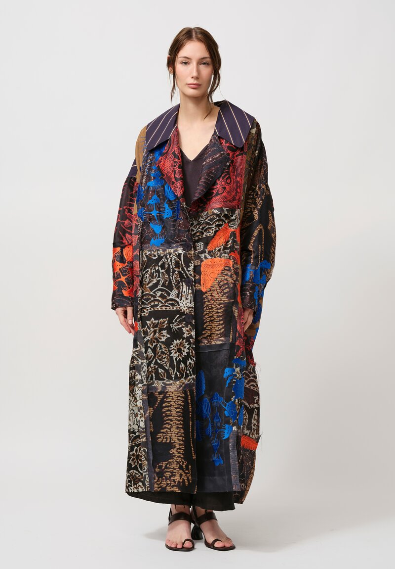 Biyan Embroidered Organza Patchwork ''Heyer'' Coat in Blue Multicolor	