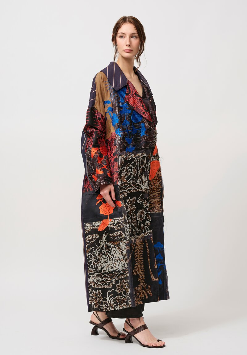 Biyan Embroidered Organza Patchwork ''Heyer'' Coat in Blue Multicolor	