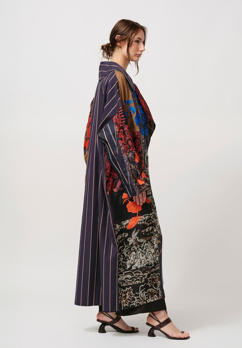 Biyan Embroidered Organza Patchwork ''Heyer'' Coat in Blue Multicolor	