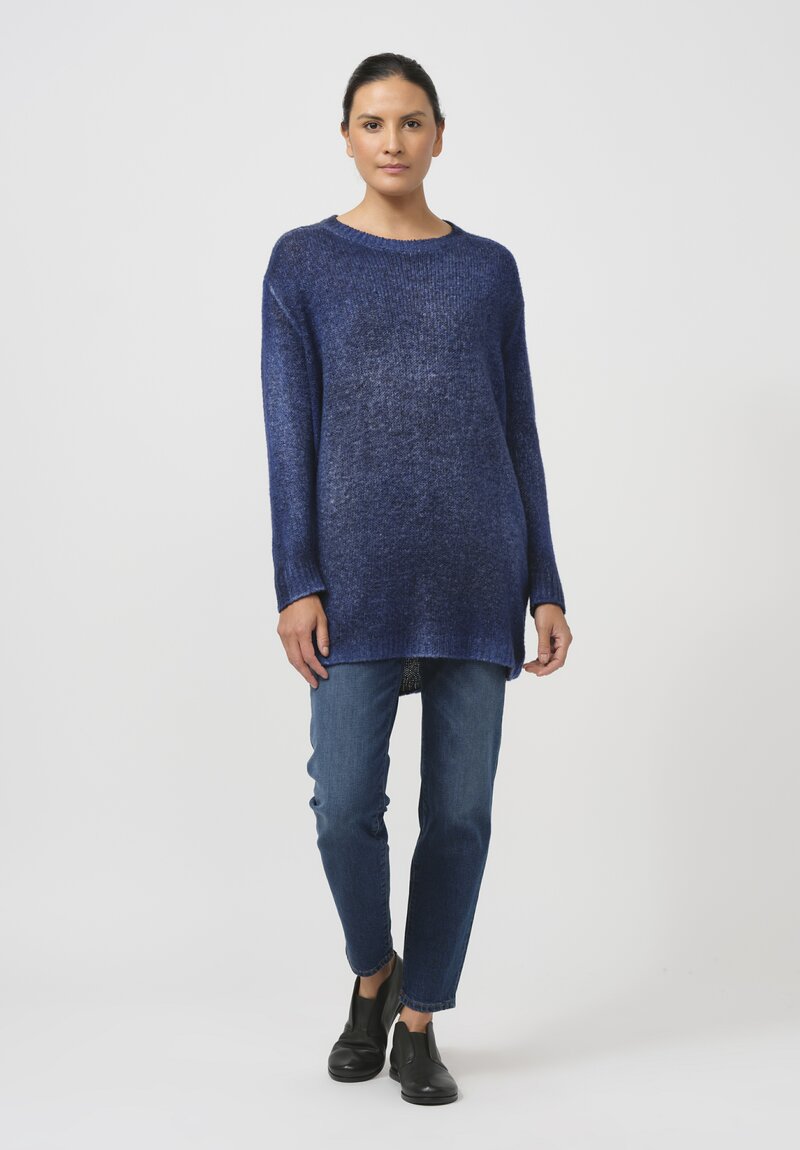 Avant Toi Hand-Painted Long Cashmere Sweater in Nero Ocean Blue	