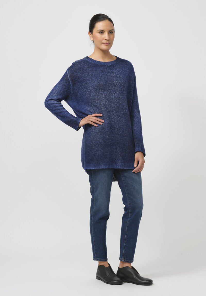 Avant Toi Hand-Painted Long Cashmere Sweater in Nero Ocean Blue	