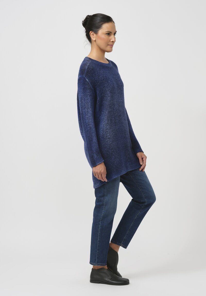 Avant Toi Hand-Painted Long Cashmere Sweater in Nero Ocean Blue	