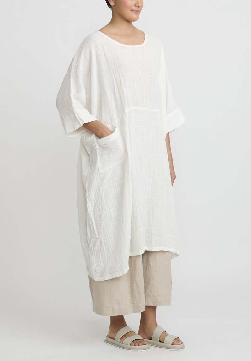 Gilda Midani Long Solid Dyed Cotton Bucket Dress in White