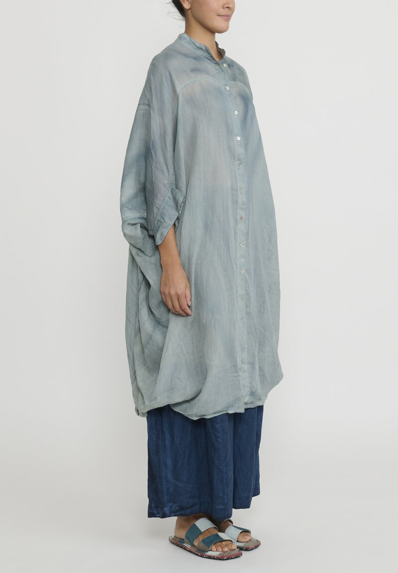 Gilda Midani Solid Dyed Linen Square Dress in Blue