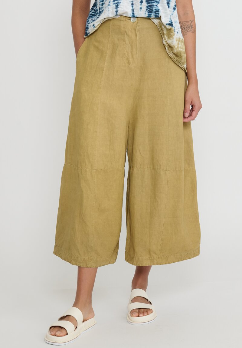 Gilda Midani Solid Dyed Linen & Silk Egg Pants in Khaki Yellow | Santa ...