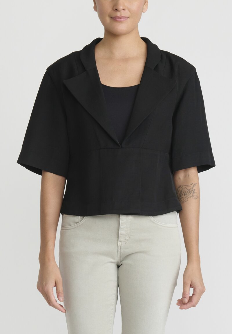 Jil Sander Textured Fluid Linen Viscose Top in Black	