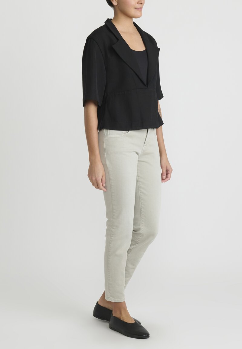 Jil Sander Textured Fluid Linen Viscose Top in Black	