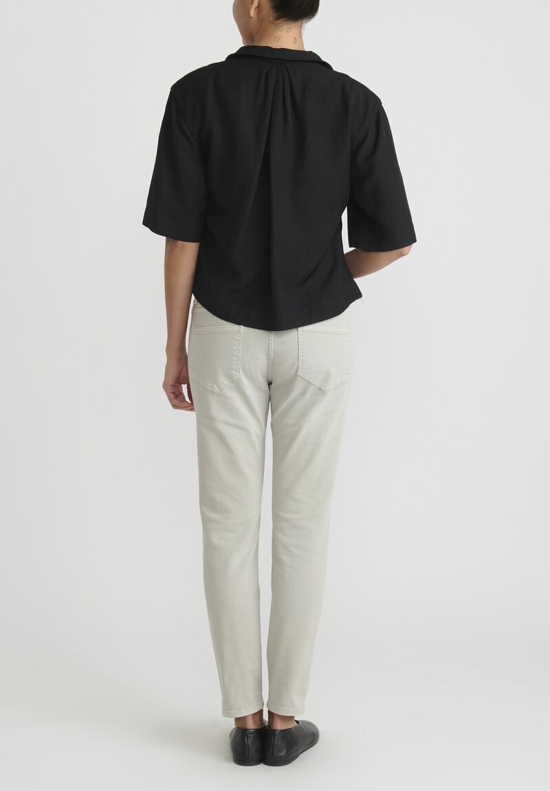 Jil Sander Textured Fluid Linen Viscose Top in Black	