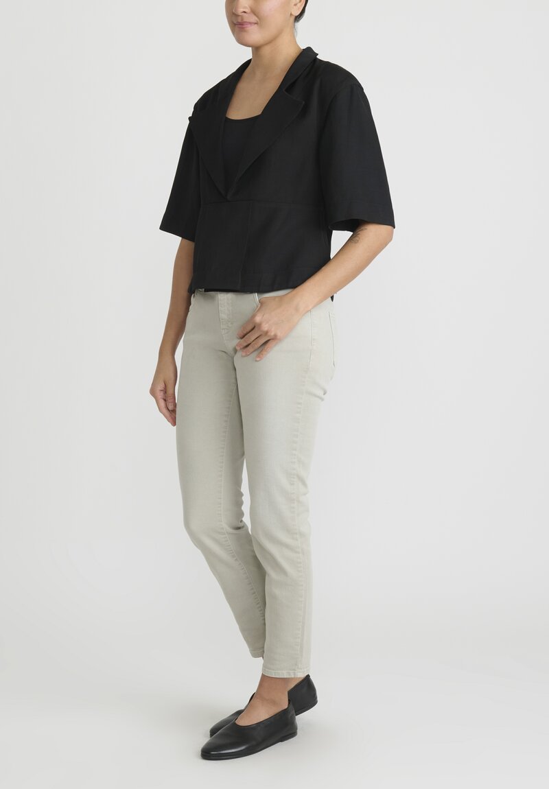 Jil Sander Textured Fluid Linen Viscose Top in Black	