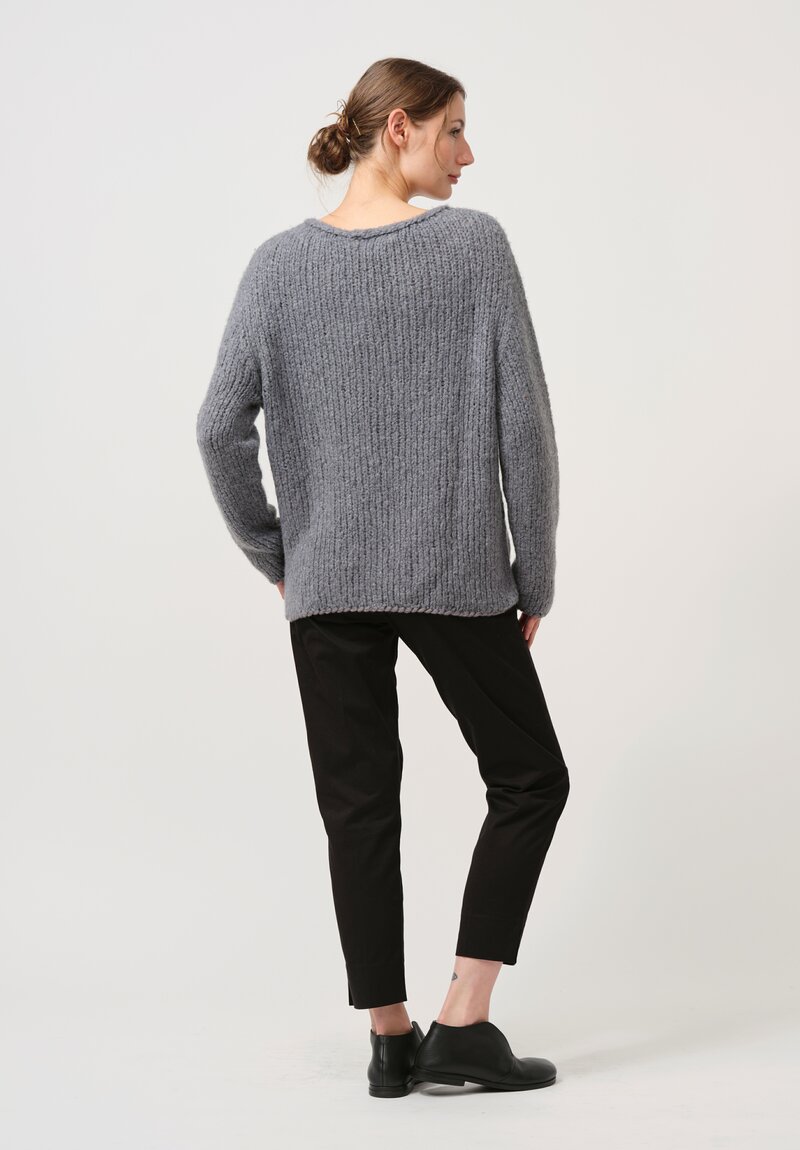 Wommelsdorff Hand Knit Cashmere Grace Sweater in Metal & Haze Grey	