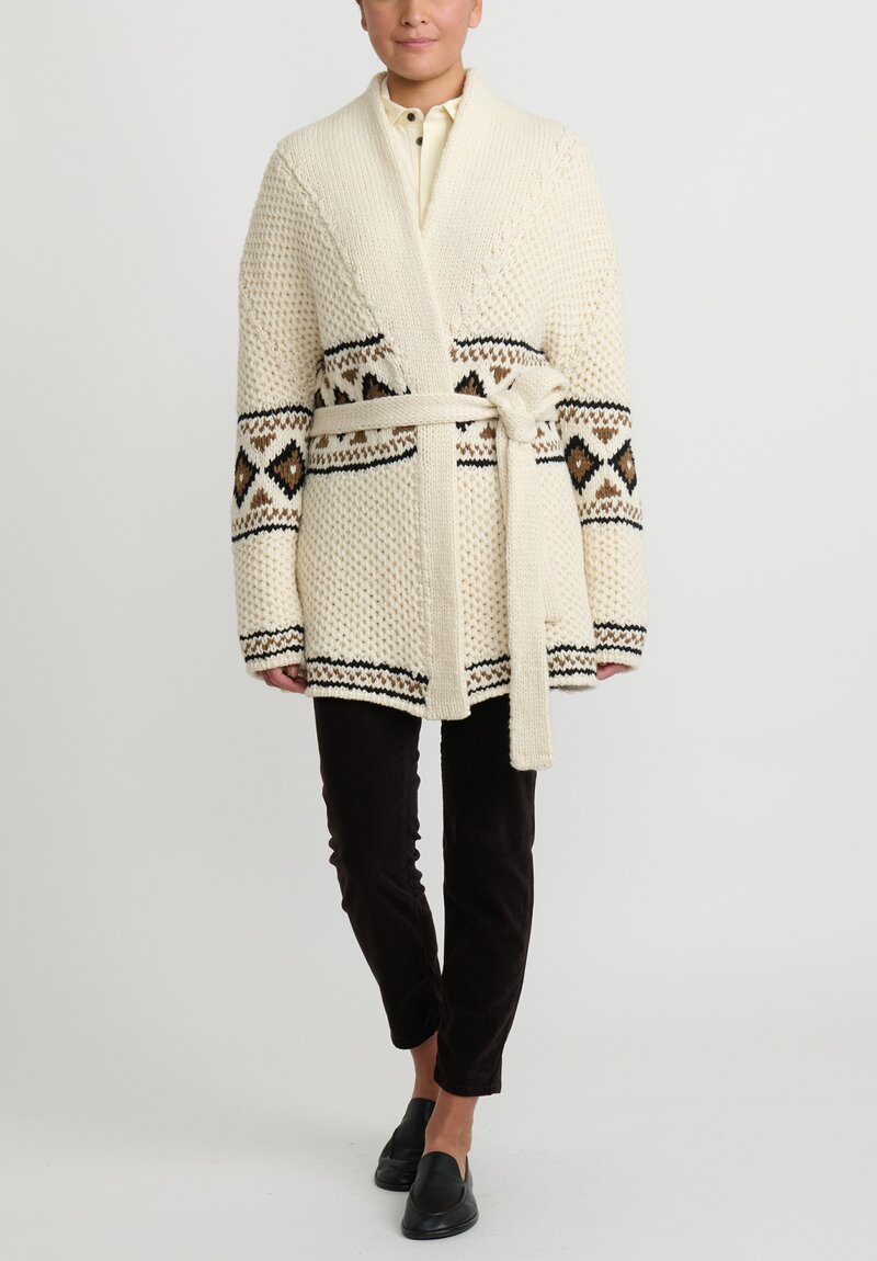 Wommelsdorff Hand Knitted Pat Cashmere Cardigan in White Multi