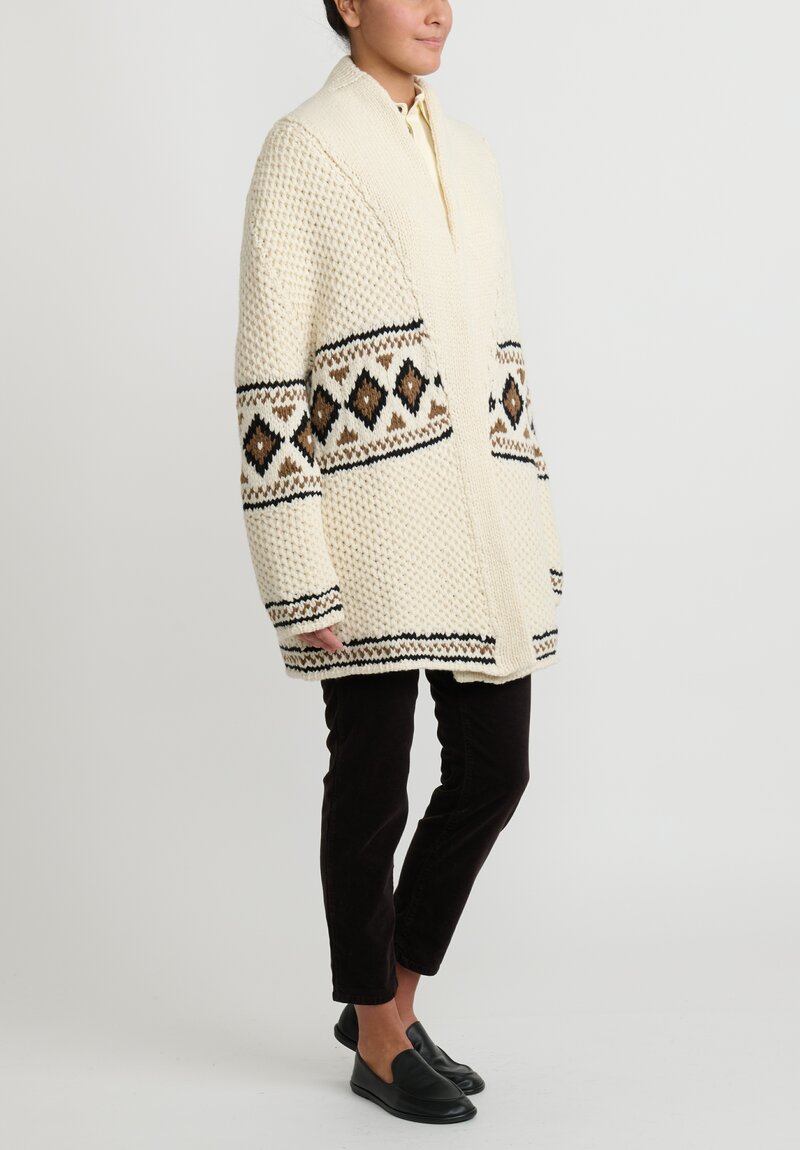 Wommelsdorff Hand Knitted Pat Cashmere Cardigan in White Multi