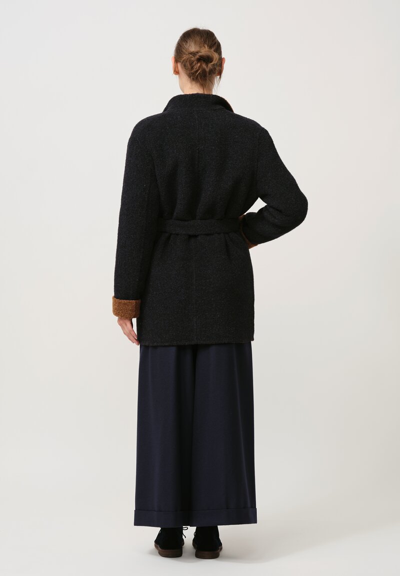 Nanna Pause Belted Aaron Coat in Navy Blue & Alpaca Brown	