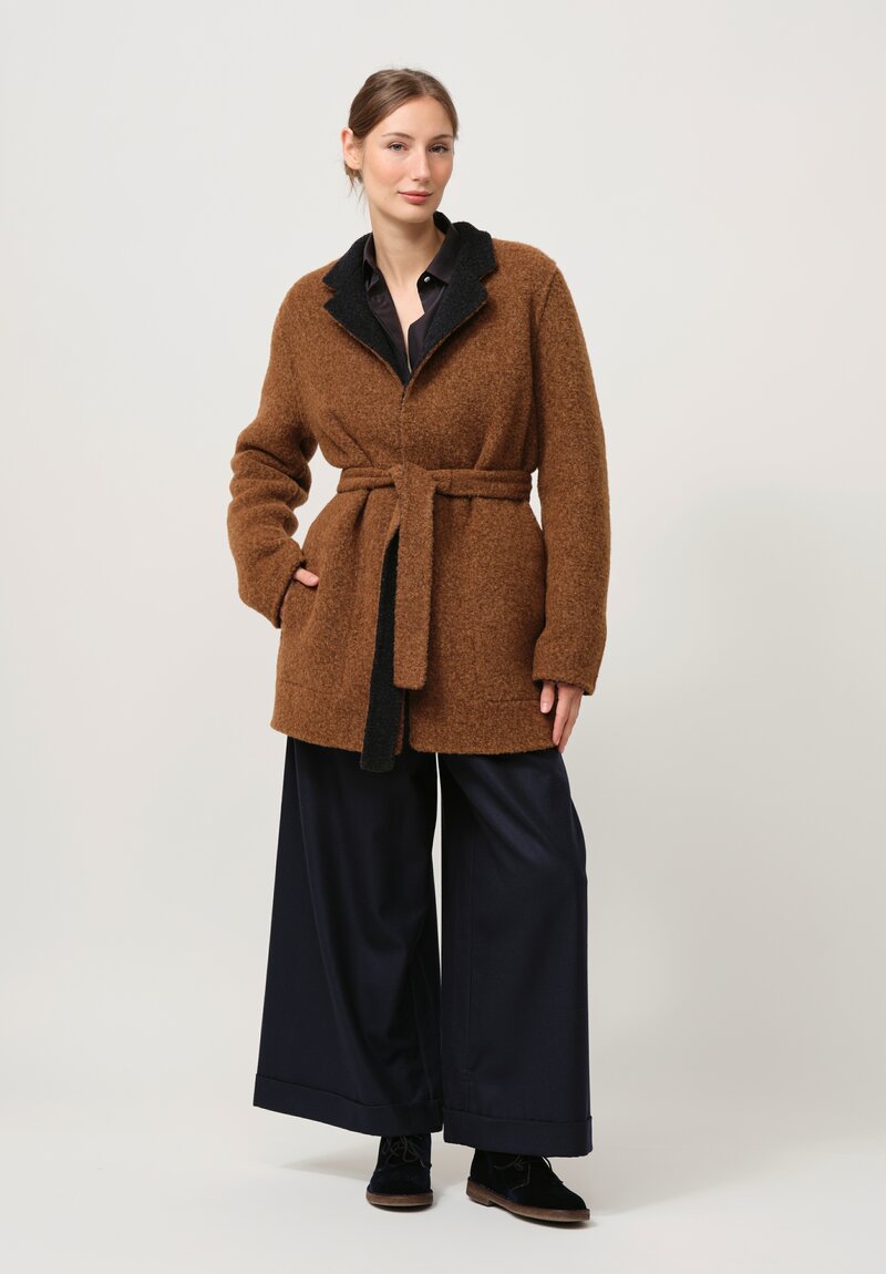 Nanna Pause Belted Aaron Coat in Navy Blue & Alpaca Brown	