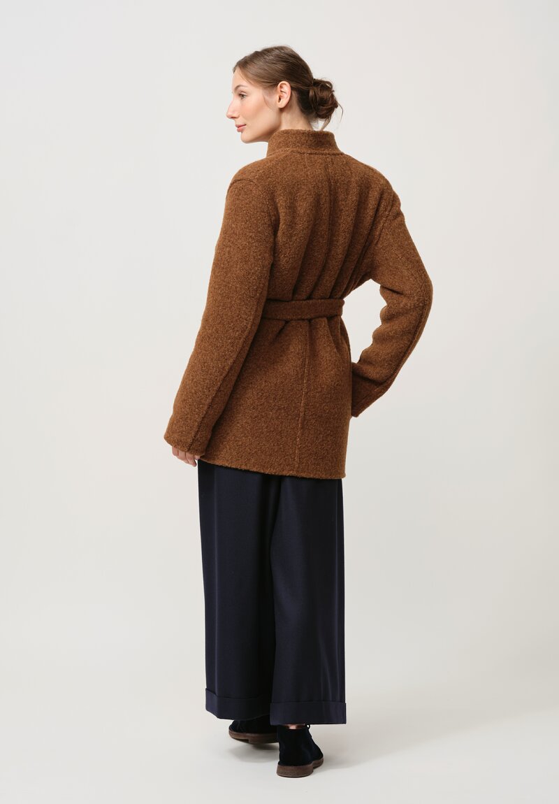 Nanna Pause Belted Aaron Coat in Navy Blue & Alpaca Brown	