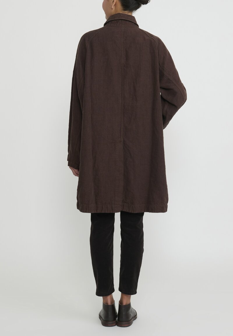 Kaval High Count Linen Over Coat in Washed Brown