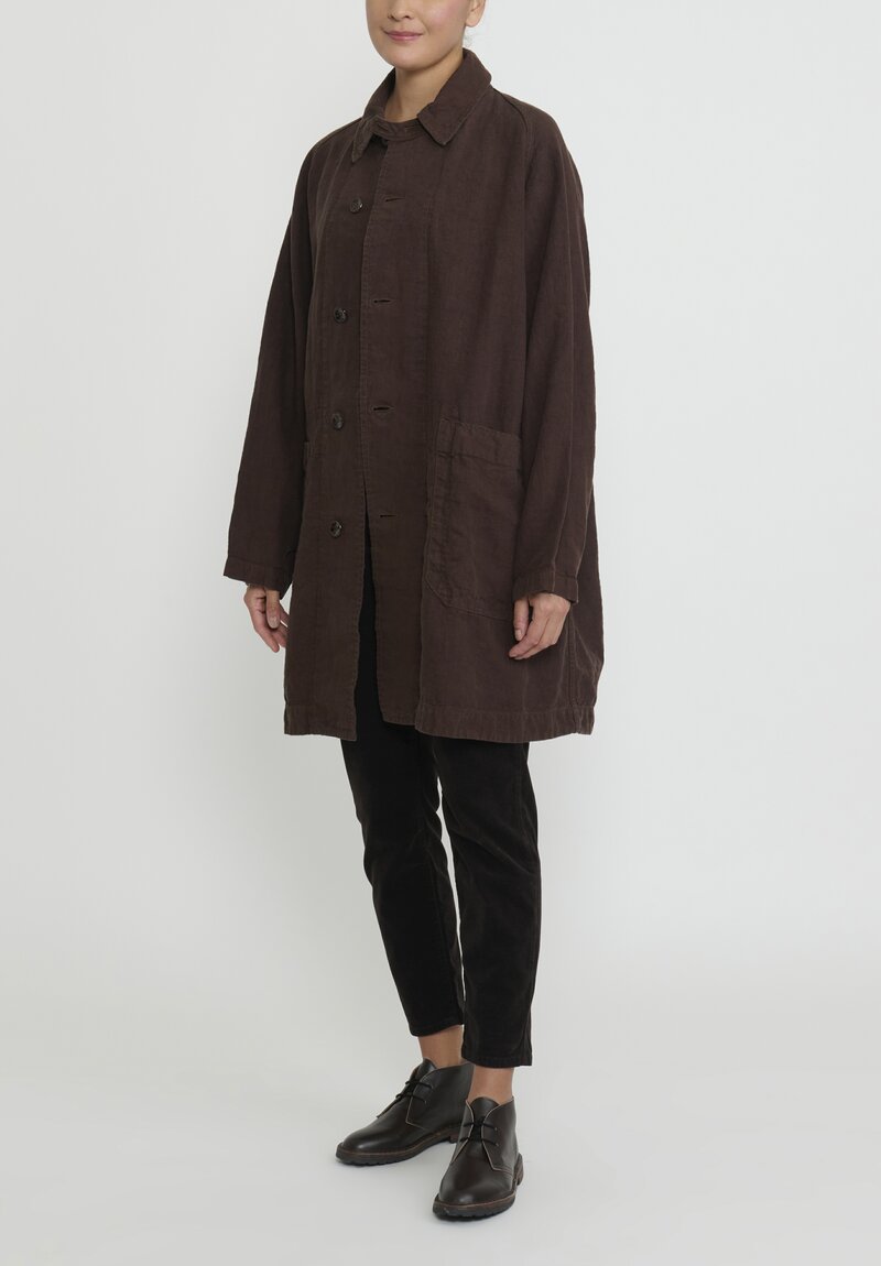 Kaval High Count Linen Over Coat in Washed Brown