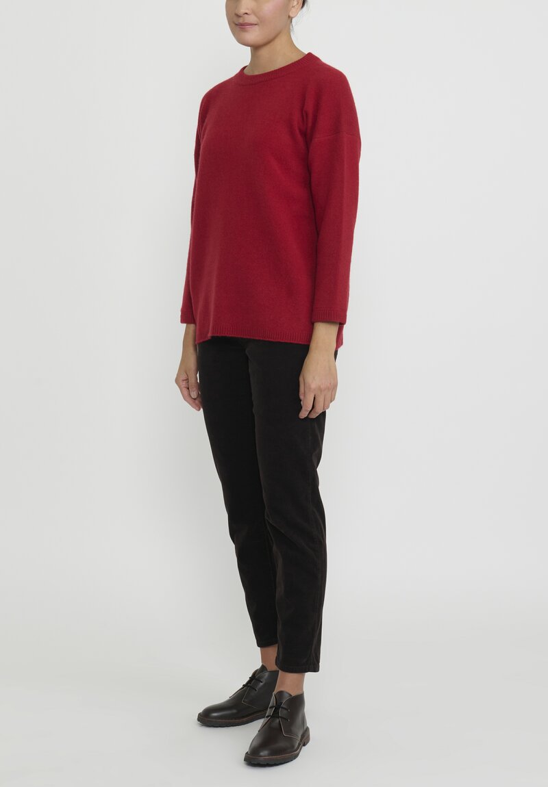 Kaval Cashmere and Sable Crewneck Sweater in Aka Red