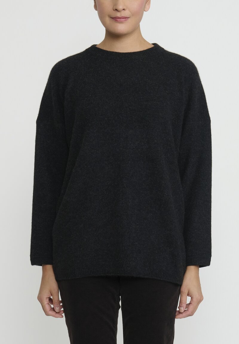 Kaval Cashmere and Sable Crewneck Sweater in Charcoal Grey