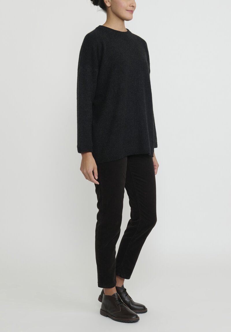 Kaval Cashmere and Sable Crewneck Sweater in Charcoal Grey