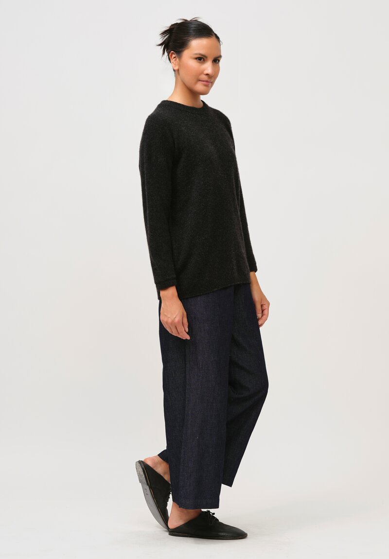 Kaval Cashmere and Sable Crewneck Sweater in Charcoal Grey	