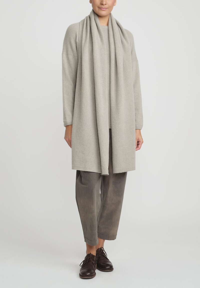 Kaval Wool and Sable Knit Narrow Stole Scarf in Warm Grey	