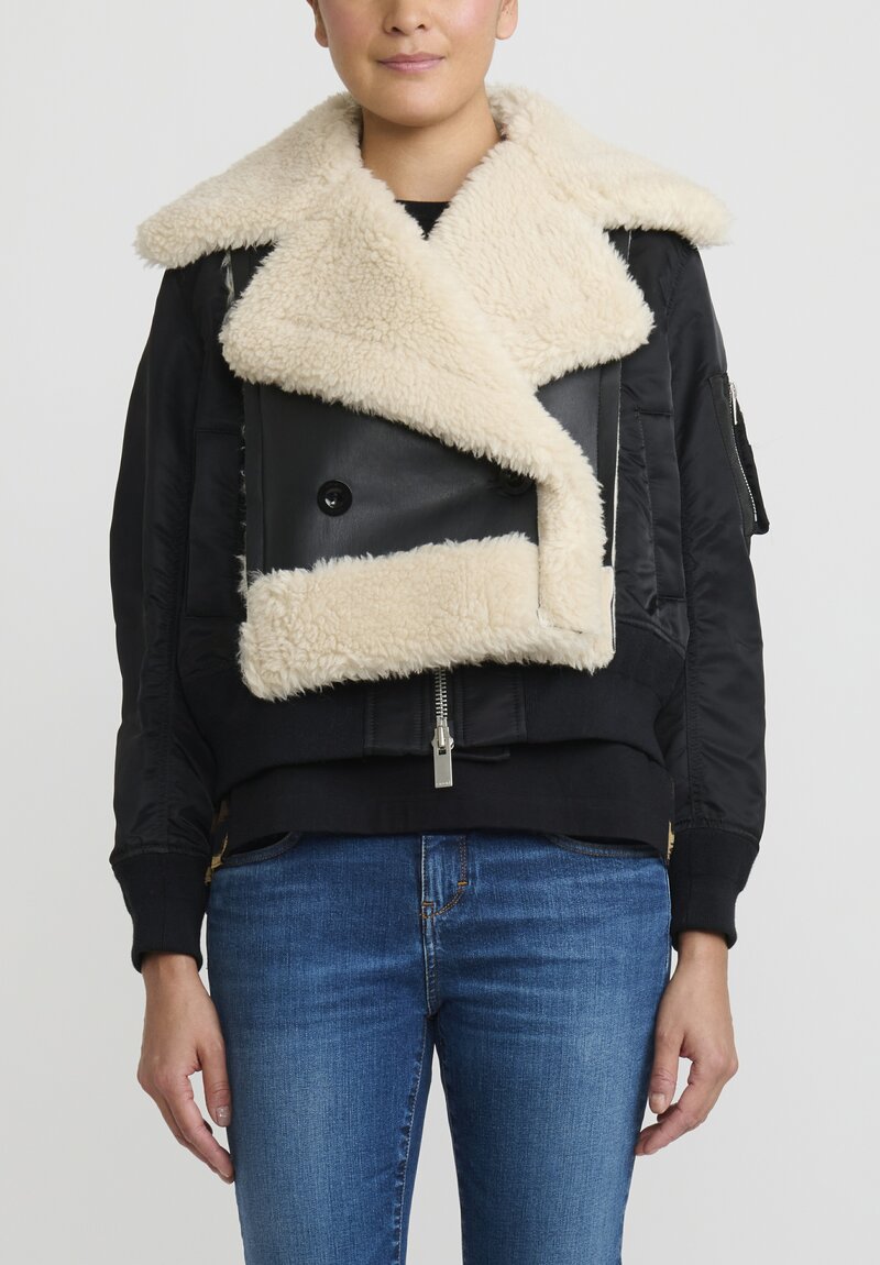 Sacai Faux Shearling Blouson Jacket in Black and white