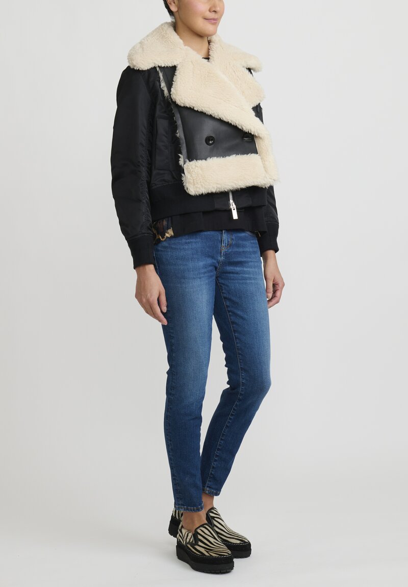 Sacai Faux Shearling Blouson Jacket in Black and White | Santa Fe