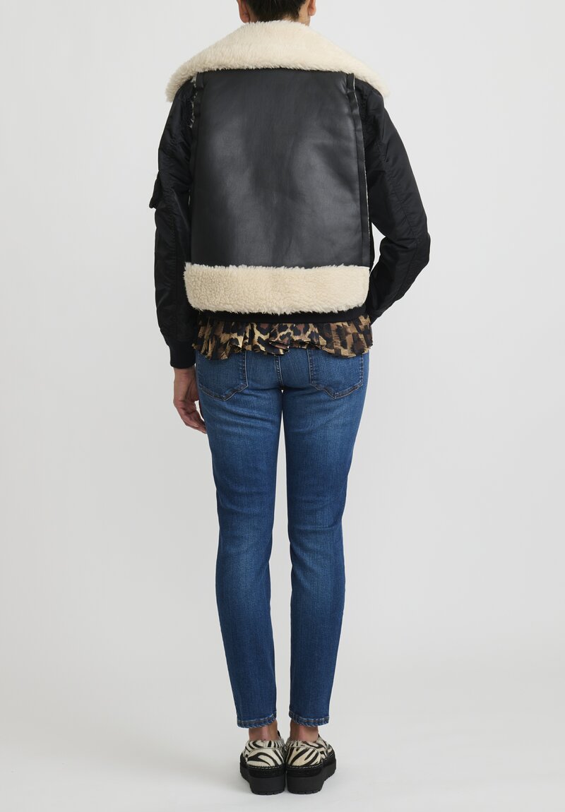 Sacai Faux Shearling Blouson Jacket in Black and white