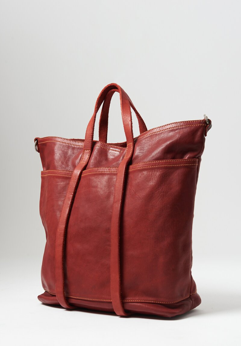 Guidi Full Grain Leather Medium Tote Bag in Red