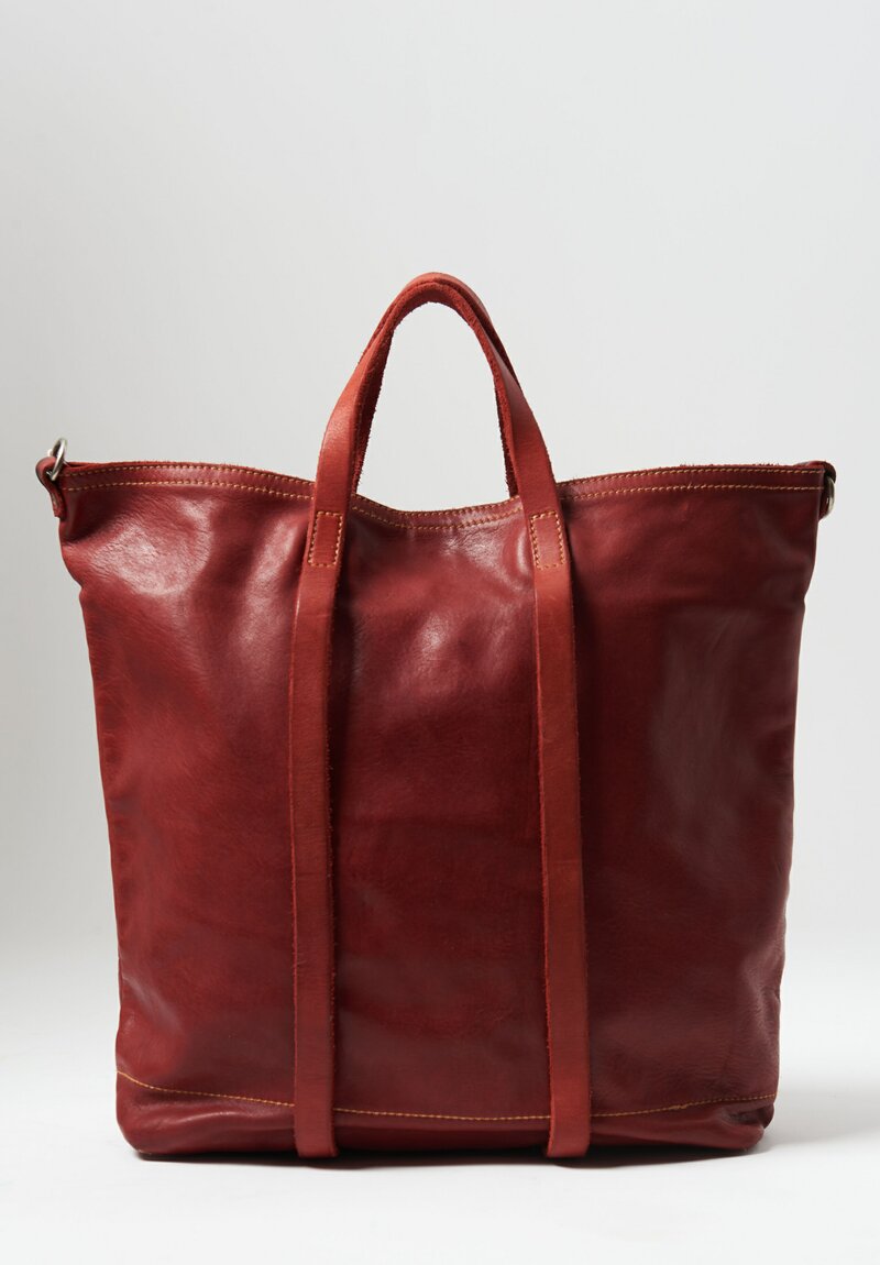 Guidi Full Grain Leather Medium Tote Bag in Red