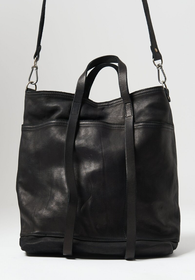 Guidi Full Grain Leather Medium Tote Bag in Black