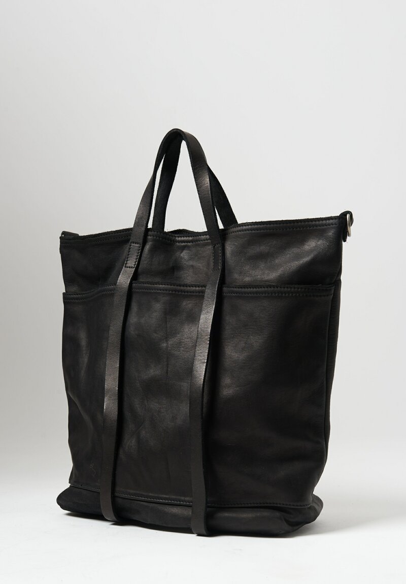 Guidi Full Grain Leather Medium Tote Bag in Black