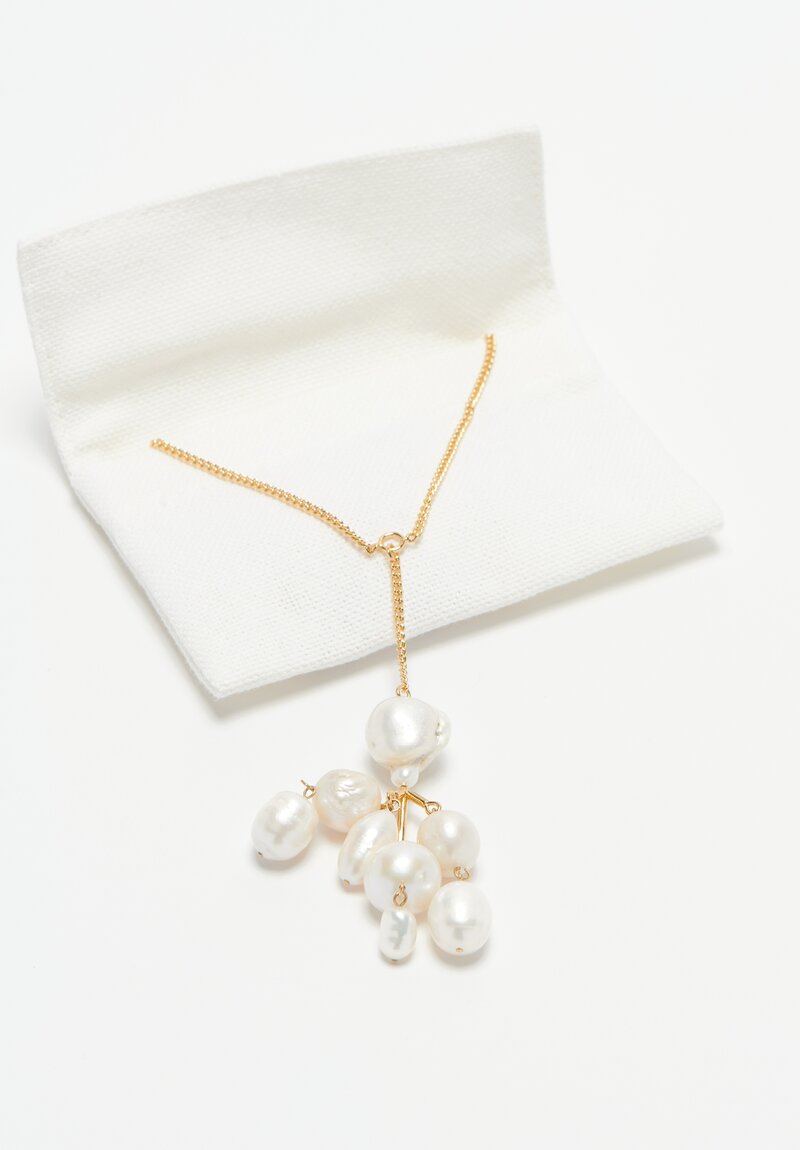 Jil Sander Handmade Brass Necklace with Freshwater Pearls White Pearls	