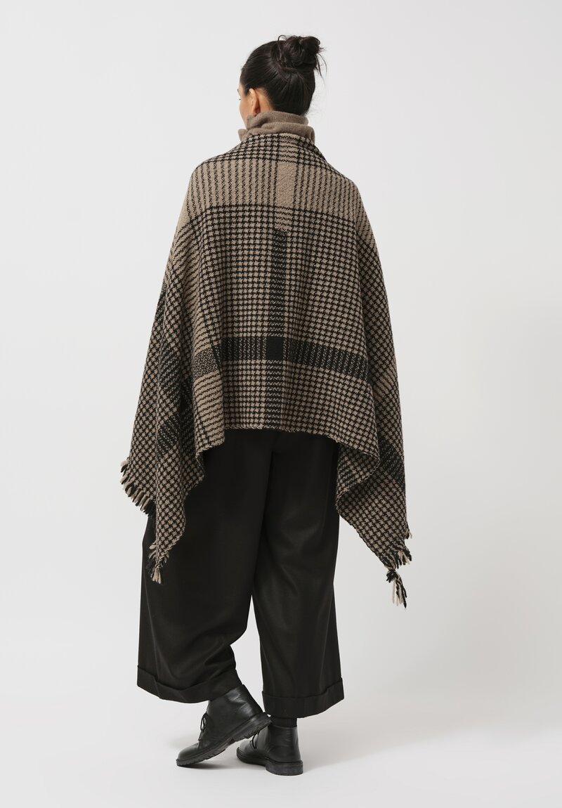 Daniela Gregis Cashmere Checkered ''Foresta'' Shawl in Black & Brown	