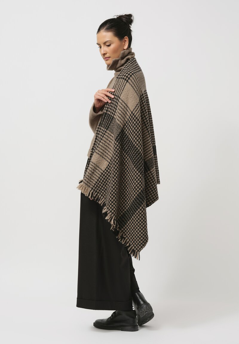 Daniela Gregis Cashmere Checkered ''Foresta'' Shawl in Black & Brown	