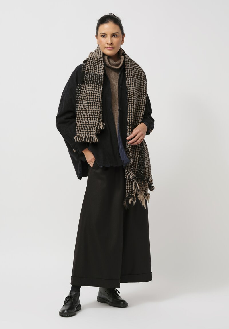 Daniela Gregis Cashmere Checkered ''Foresta'' Shawl in Black & Brown	