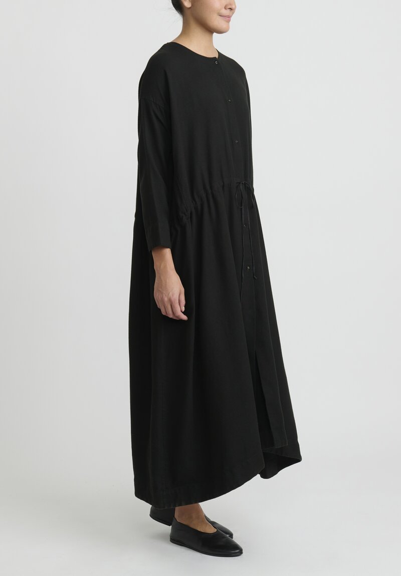 Kaval Silk Nel Twill Button Front Open Dress in Black	