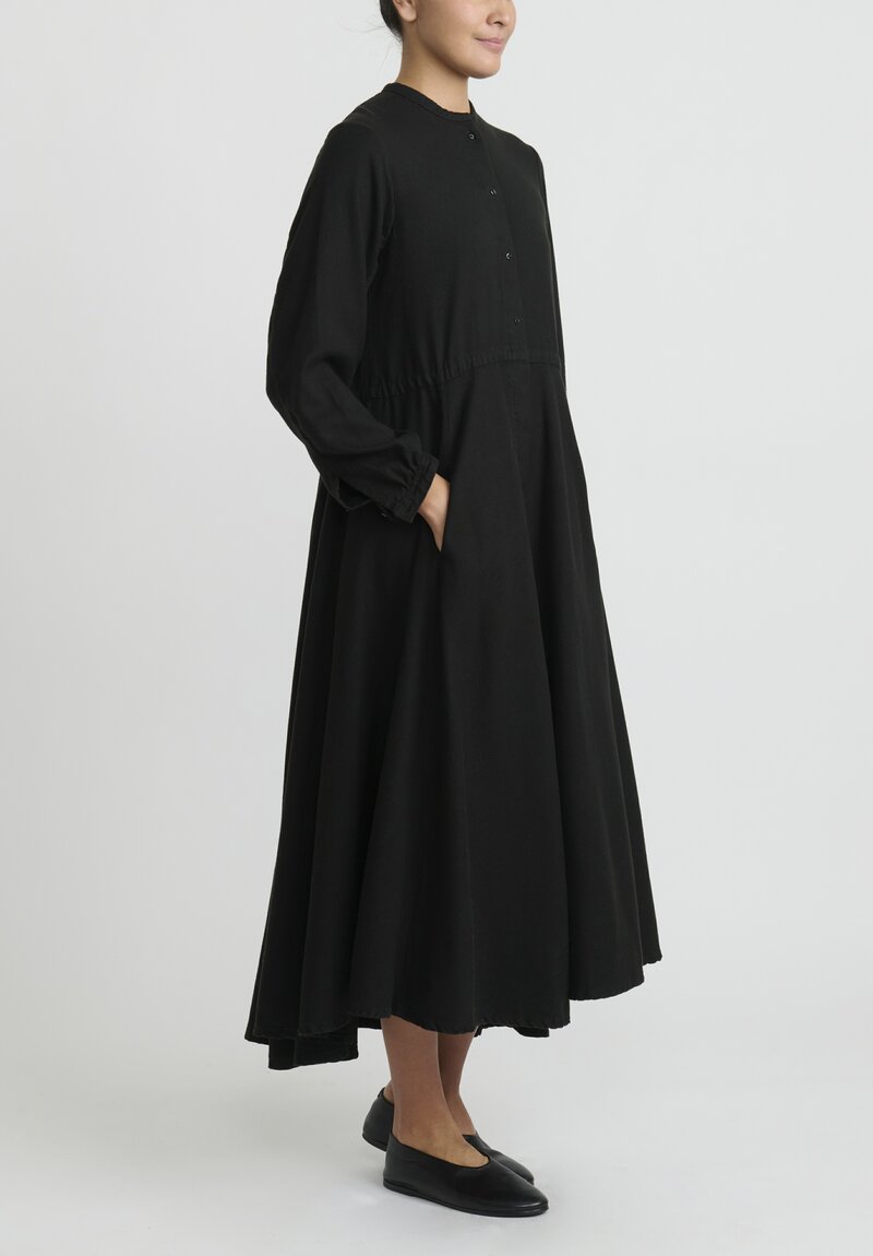 Kaval Silk Nel Twill Long Shirt Dress in Black	