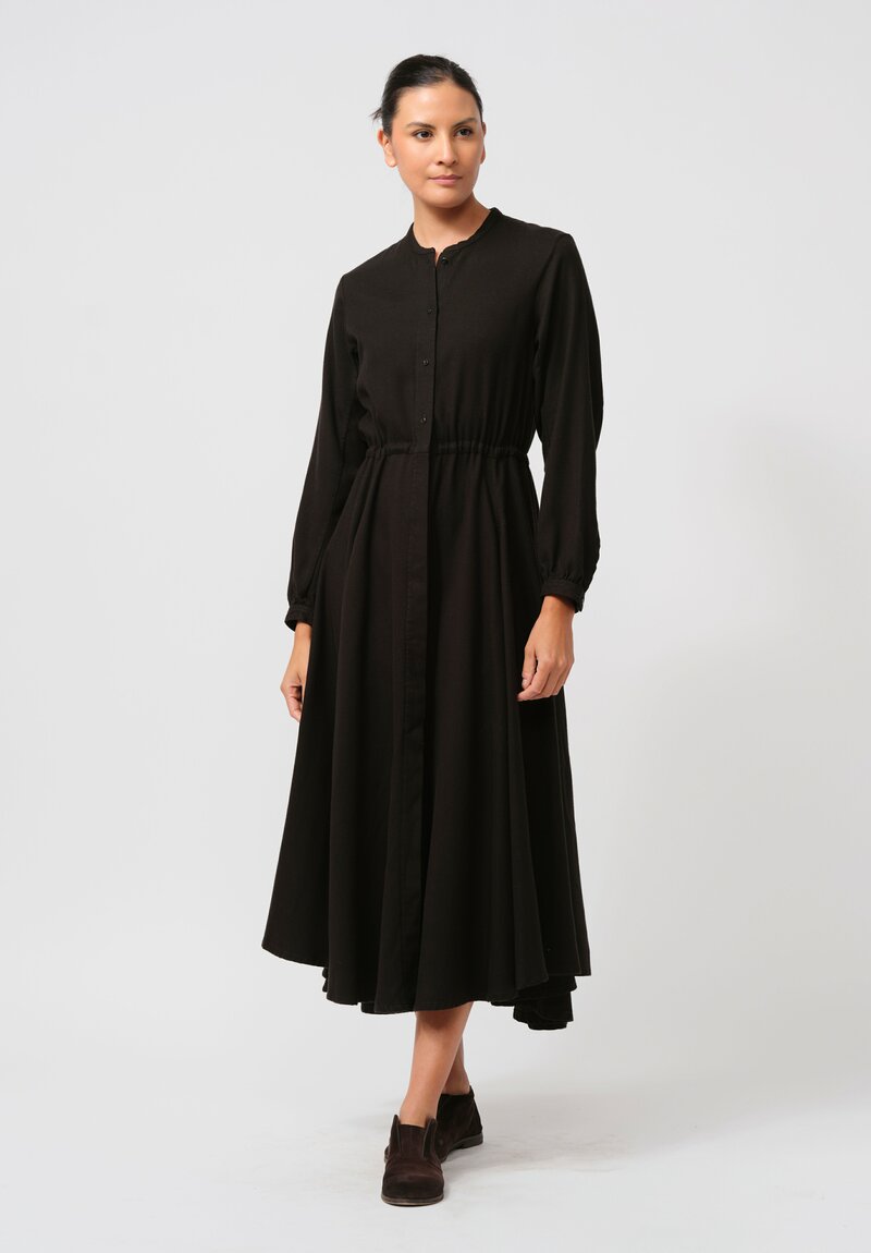 Kaval Silk Nel Twill Long Shirt Dress in Black	