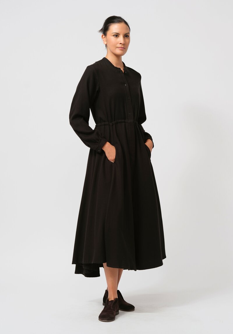 Kaval Silk Nel Twill Long Shirt Dress in Black	