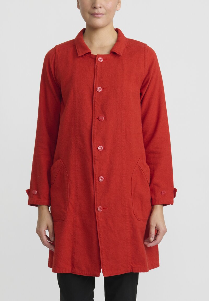 Kaval Cashmere, Cotton & Linen Twill Shop Coat in Red	