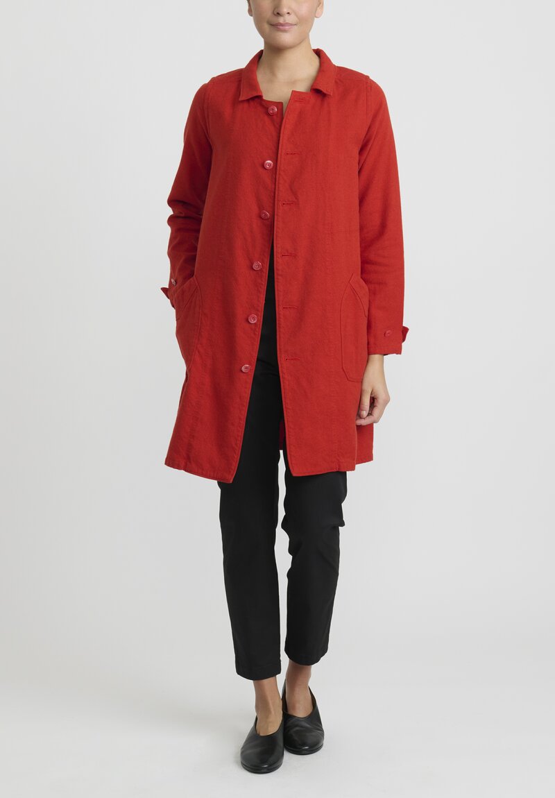 Kaval Cashmere, Cotton & Linen Twill Shop Coat in Red	