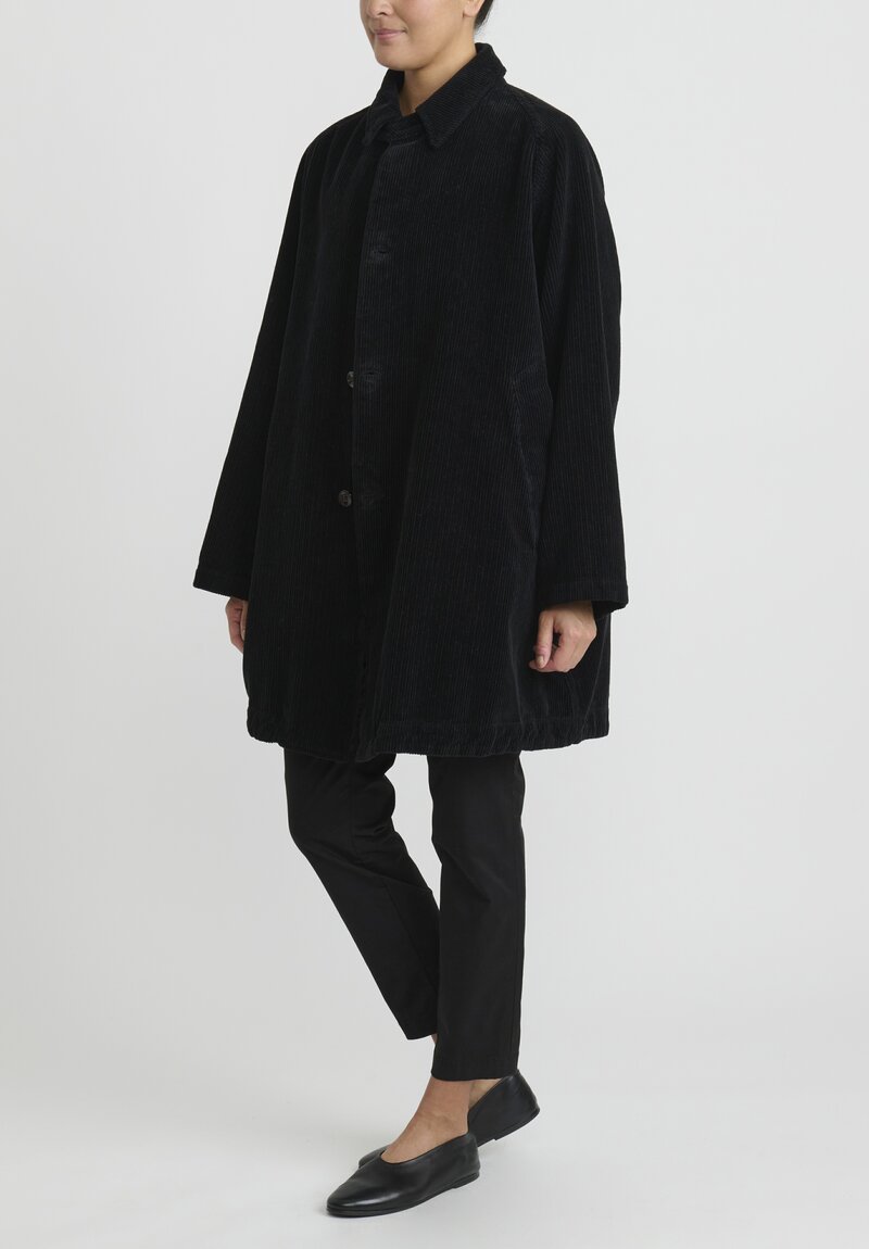 Kaval Cotton ''Dragon's Scale'' Corduroy Overcoat in Black	
