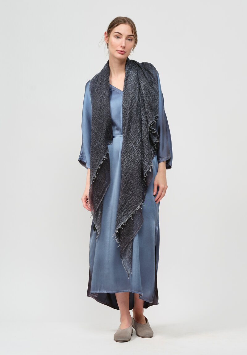 Avant Toi Hand-Painted Cashmere Gauze Scarf in Nero Water Blue	