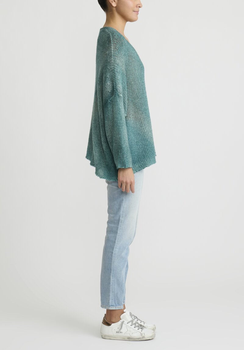 Avant Toi Loose Knit V-Neck Sweater in Forest Green	