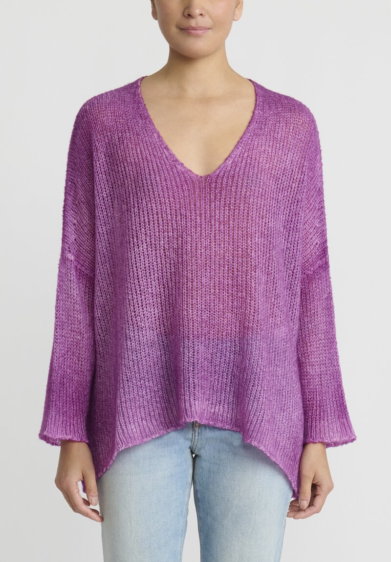 Avant Toi Loose Knit V-Neck Sweater in Orchid Purple	